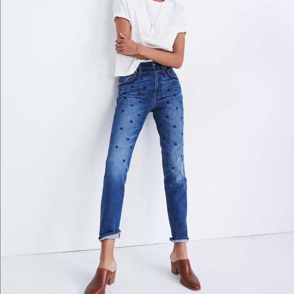 The High-Rise Slim Boyjean: Beaded Edition in Women’s Size 29